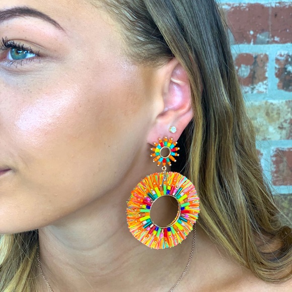 Orange Fringe Earrings - Picture 1 of 2